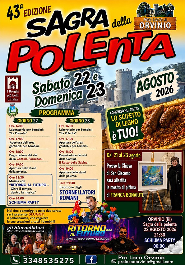 Orvinio (RI), è sagra della polenta – 22/23 agosto Fuoriporta Orvinio (RI), è sagra della polenta – 22/23 agosto Fuoriporta